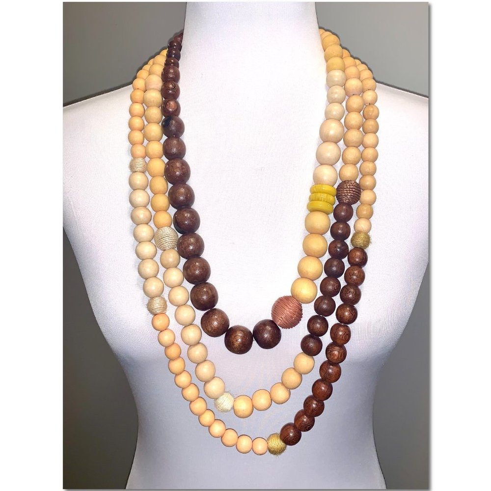 Chico's Neutral Yellow Collection Multistrand Wood Bead Necklace NWT